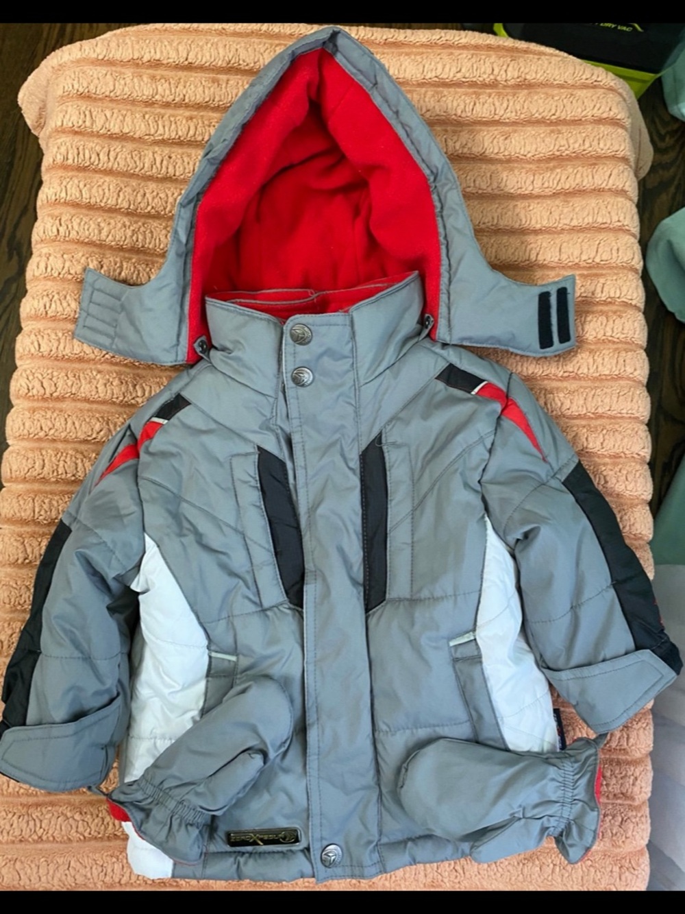 ZeroXposur Grey and Red Hooded Puffer Jacket for Kids